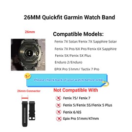 AHXLL 26mm Quickfit Watch Band Compatible with Garmin Fenix 8 51mm/Fenix 7X/ Fenix 6X/ Fenix 5X/ Enduro 2, Rugged Nylon Sport Strap for Garmin Fenix 7X Pro Sapphire Solar/ 6X Pro/5X Plus/Tactix 7 (Black)