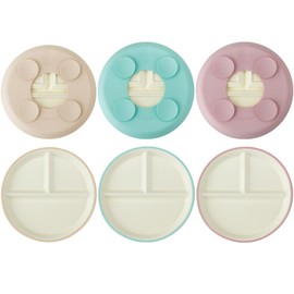 PandaEar 3 Pack Porcelain Toddler Plates with Silicone Sleeves | 7.8" Divided Kids Plates | Microwave & Dishwasher Safe | Non-Slip, BPA-Free (Beige/Mint/Pink)