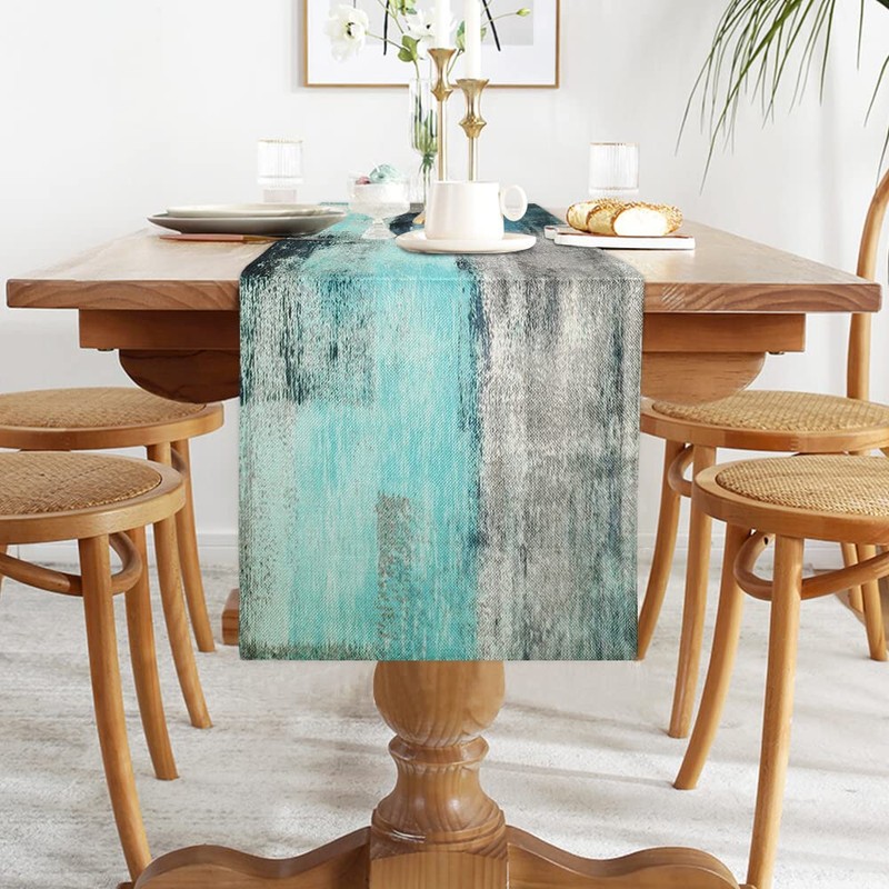 Teal Table Runner Linen Table Runner Thicken Turquoise Blue and