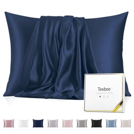 Texbee Silk Pillowcase, 22 Momme Mulberry Silk Pillowcases for Hair and Skin Health, Soft Smooth Breathable Cool Pure Pillow Case for Beauty Sleep, with Gift Box, 1pc (King 50x90 cm, Navy Blue)