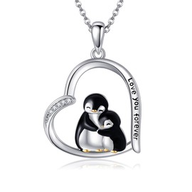 DAYLINLOVE Penguin Necklace 925 Sterling Silver Penguin Heart Pendant Necklace Penguin Jewelry Gifts for Women Mom Penguin Lovers