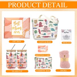 Mom Christmas Gifts Ideas for Women, Best Mom Ever Gifts with Mom Necklace, Birthday Present for Bonus Mom from Daughter Son, Canvas Tote Bag for Mother