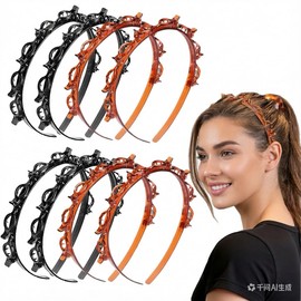 8 PCS Headband with Clips for Women, Twisty Bangs Headband, Double Toothed Layer Cbutterfly Hair Band