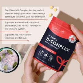 Vitamin B Complex – 180 High Strength Tablets (6-Month Supply) | Complete Blend of 8 B Vitamins with Vitamin D3 | Supports Energy, Reduces Tiredness & Fatigue | Made in the UK by Nutravita