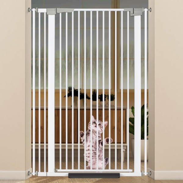 ZOUTEX 51.18" Extra Tall Cat Gate for Doorway, 30.5"-40" Auto Close Pet Gate Include 2.75" and 5.5" Extension Kits, No Drilling Pressure Mount Kit, Suitable for Doorways or Kitchen, New White