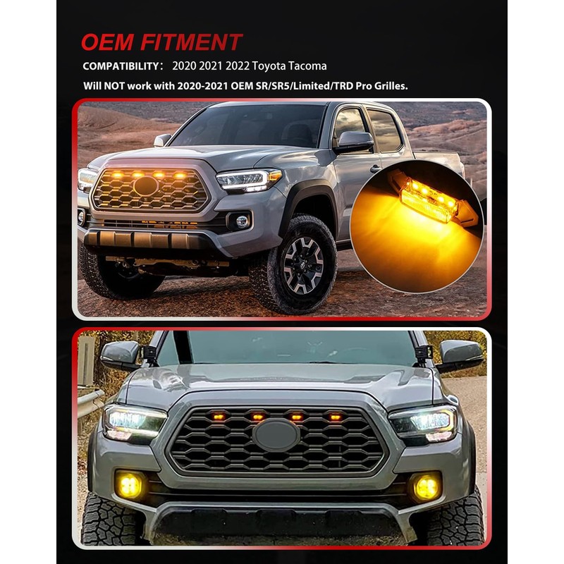 ‎MODIPIM Amber Shell Amber Light 4pcs Tacoma LED Grill Lights