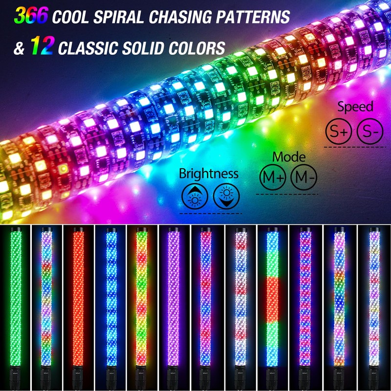 Nilight LED Fat Whip Light 1PC 3FT RGB Lighted Antenna