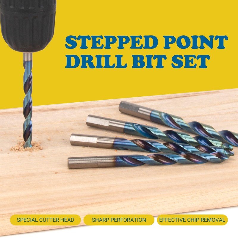19 Piece Cobalt Stepped Point Drill Bit Set, CLEVEROOL HSS