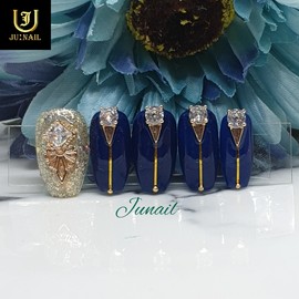 ✨Gold blue handmade nail tips✨ - Short ballerina / ✨골드블루 수제네일팁✨ - 숏발레리나