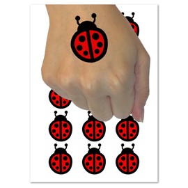 Cartoony Ladybug Temporary Tattoo Water Resistant Fake Body Art Set Collection - 54 1" Tattoos (1 Sheet)