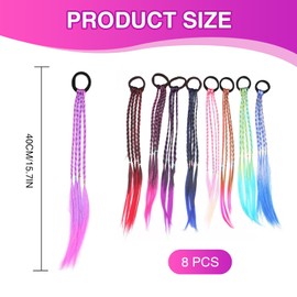 Bettinay 8PCS Coloured Hair Extensions, Braided Rubber Bands Wig Braid Hair Rope for Girls