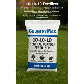 10-10-10 General All Purpose Fertilizer for Flowers and Vegetable Beds - Raised Garden Beds - Safe for Fruits, Lawns, Grass - Promotes Soil Heath and Growth - 50 Pound Bag