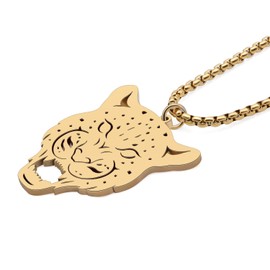 RAIDIN 18K Gold Silver Plated Stainless Steel Cute Tiger Necklace for Women Girls Children Leopard Pendant Jewellery Gifts for Animal Lovers, Stainless Steel, No Gemstone