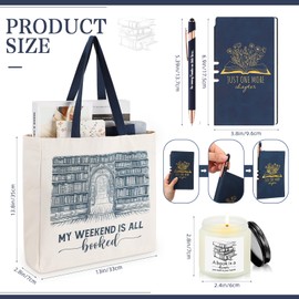 Blushtier Set of 5 Book Lovers Gifts Teacher Appreciation Include 16oz Drinking Glass with Lid Straw Scented Candle Canvas Tote Bag A6 Journal with Ballpoint Pen for Christmas Student Reader(Blue)