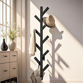 Coat Rack Wall Mounted - 9 Hooks, Coat Hooks for Wall, Modern Metal Coat Tree for Hats, Jackets, Bags, Entryway Bedroom-Black (Height 37.8")