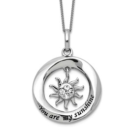 JewelryWeb 925 Sterling Silver Enamel and Crystal Sun Necklace 18 Inch 19.24mm Wide Pendant-Necklace for Women
