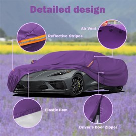 FSGRICH Corvette Violet Car Cover Heavy Duty Dustproof Waterproof All Weather Compatible with Corvette,Outdoor Anti-UV Car Covers Rain Sun Snow Protection with Zipper and Windproof Buckle(Violet)