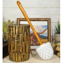 Ebros Gift Western Military Rifle Ammo Shells Gold Tone Bullets Toilet Brush and Holder Set