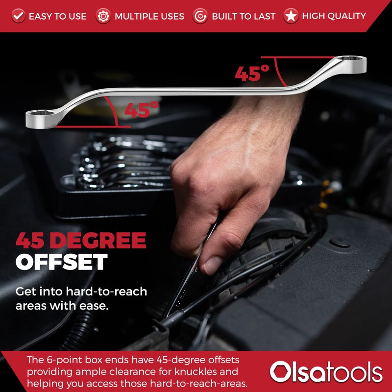 Olsa Tools Bolt Extractor Offset Wrench Set - 7pc Rounded