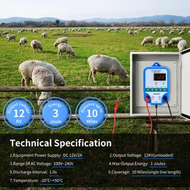 10 Miles Electric Fence Charger- Low Impedance, 3 Joules Output Electric Fence Energizer Livestock Electric Fence Controller for Preventing Wild Animals Intruding