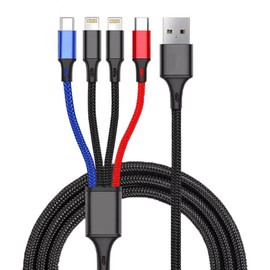 2-Pack Fenzer Multi Charging Cable(4FT), 4 in 1 Charger Cable Nylon Braided Multiple USB Cable Universal Phone Charging Cord with Type-C, Micro USB, IP Port for iPhone16/15 Series/Cell Phones and More