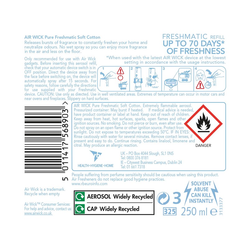 Air Wick Pure Soft Cotton Freshmatic Refill Air Freshener, 250