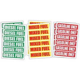 Diesel | Mixed Fuel | Gasoline ONLY Automotive Fuel Decals | Stickers | Truck Labels | Green Vinyl Markers (12 of Each Design)