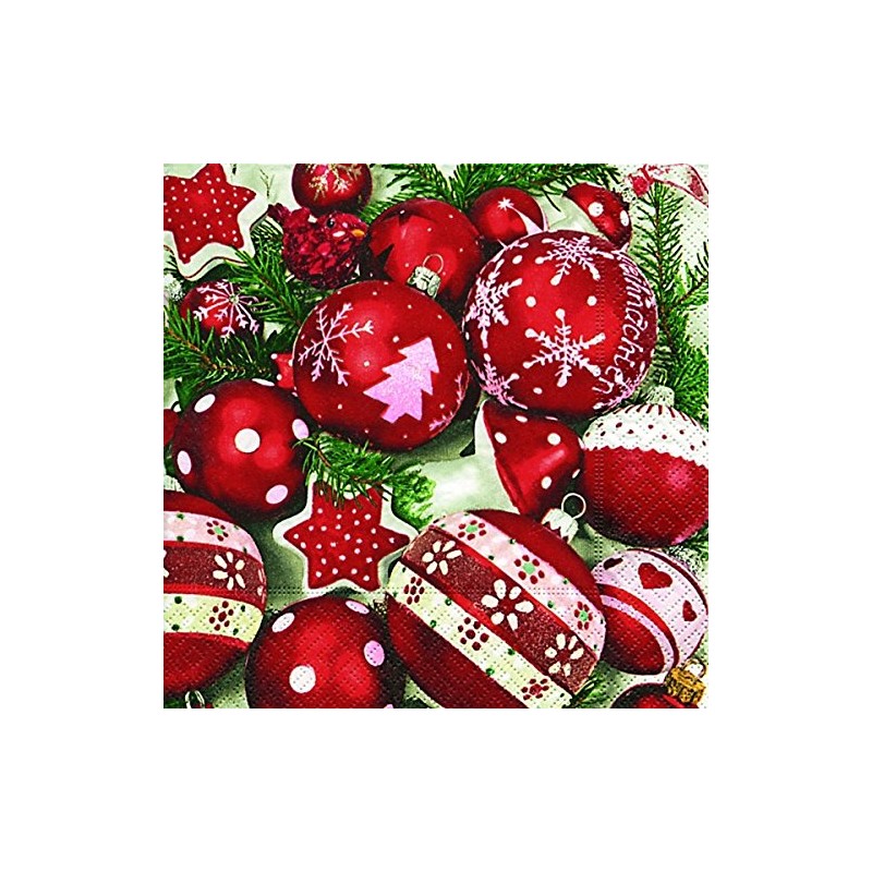 Unbekannt Servietten 20 St. 33x33cm. Weihnacht, Christbaumkugeln rot weiß/Snow White