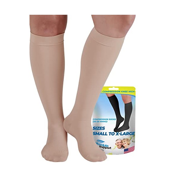 Absolute Support Compression Stockings for Women and Men 20-30 mmHg - Opaque Support Hose to Improve Circulation Varicose Veins Swelling Edema Recovery Nursing - Beige, Medium