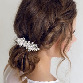 VOCOSTE Rhinestone Hair Clips, Flower Hair Barrettes, Faux Pearl Hair Clip, Sparkle Valentines Wedding Prom Accessories for Women Girls, Silver Tone