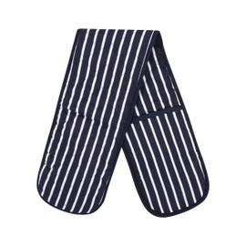 Molly Malou 100% Cotton Butcher Stripe Quilted Double Oven Gloves Pot Holder Heat Resistant Mitt Come in Four Colours (Navy)