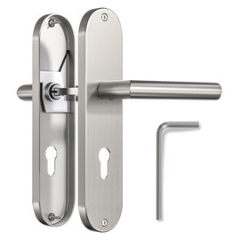 Bwintech 1 Set Right Angle Zinc Door Handles on Plate with Fitting Hole Fit for Bedroom Front Door Wooden Door
