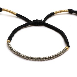 Gempires Natural Pyrite Threader Braided Bracelet, Healing Stone, Dailywear Beads Bracelet, 8-inch (Pyrite)