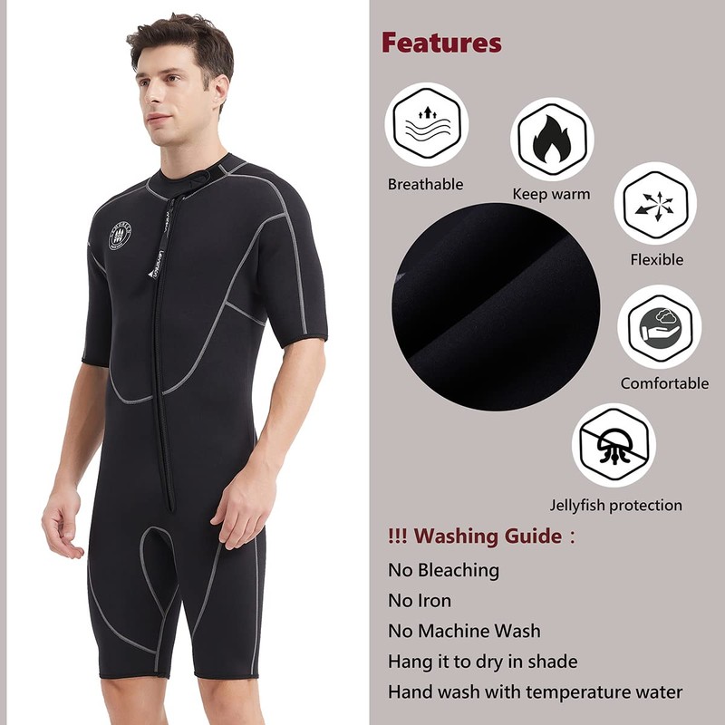 Lemorecn Wetsuits Mens Front Zip Neoprene 3mm Shorty Diving Suit(CA3016black-3XL)