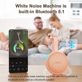 White Noise Sound Machine, Portable Sound Machine for Sleeping Adults & Baby, with Bluetooth 5.1/24 Soothing Sounds/Battery Powered/3 Timer Memory Function for Office/Bedroom/Travel（Orange）