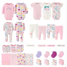 The Peanutshell Baby Layette Gift Set for Girls - 30 Piece New Born Girl Gift Set, Baby Clothes & Newborn Essentials Must Haves - Newborn Clothes 0-3 Months - Pretty Sweet