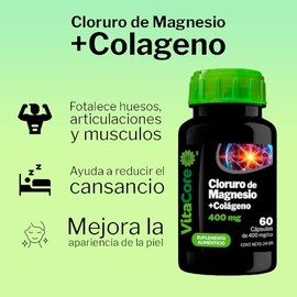 Cloruro de Magnesio  Colgeno 400 mg  60 Cpsulas  Suplemento Alimenticio  Antiestrs, Sueo y Relajacin Muscular                                         