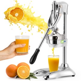 Luzrise Manual Juicer Hand Press Professional Citrus Juicer Countertop Metal Orange Lemon Pomegranate Squeezer for Commercial Home Restaurant Use( Stainless Steel Heavy Duty Extra Large 7.4*9.8*19.3")