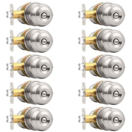 Probrico Brushed Nickel Bed/Bath Door Knobs, Satin Ball Door Knob, Interior Door Knobs for Bedroom Bathroom, Privacy Function, 10 Pack