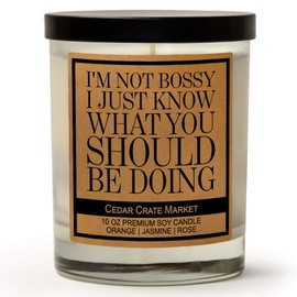 I'm Not Bossy I Just Know What You Should Be Doing, Kraft Label Scented Soy Candle, Orange, Jasmine, Rose, 10 Oz. Glass Jar Candle, Made in The USA, Decorative Candles, Funny and Sassy Gifts
