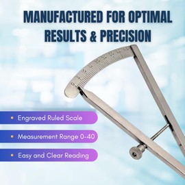 CASTROVIEJO Caliper Graduated 0-40mm Scale Measuring & Marking Device with Adjustable Thumbscrew Stainless Steel Ophthalmic Surgical Instruments (7" Curved Tips)