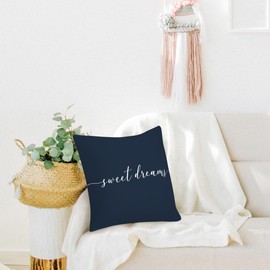 HONLUNG Sweet Dreams Throw Pillow Covers,Bed Decorative Pillows Covers, 18x18 Pillow Cover,Farmhouse Home Decor for Couch Bed Bedroom (Blue)