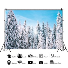 Xiaoterna 10x8ft Winter Snow Scene Backdrops Winter Landscape Forest Sky Christmas Party Backdrop Pine Tree Landscape Party Decoration White World Christmas Kids Holiday Party Decoration