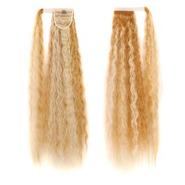 Long Corn Wave Ponytail Extension 34 Inch Black Wavy Wrap Around Ponytail Heat Resistant Synthetic Pony Tails Hairpiece for Women Daily Use