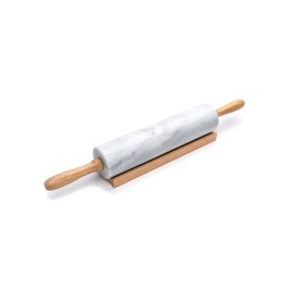 Fox Run Polished Marble Rolling Pin with Wooden Cradle, 10-Inch Barrel, White