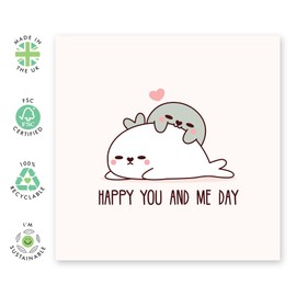 Cute Anniversary Card - 'Lazy Seal, Happy Me And You' - Romantic Gifts for Husband, Wife, Partner, Other Half, Couples, Girlfriend, Boyfriend - Valentines Day Present - Comes with Fun Stickers