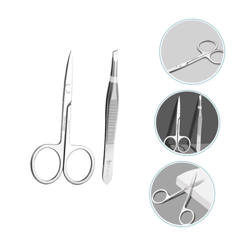 FOMIYES 2 Sets Professional Eyebrow Trimmer Scissors Stainless Steel Brow