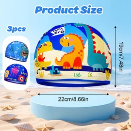 3 Pcs Boy's Swim Caps, Kids Polyester Swim Caps, Lightweight and Breathable, Waterproof Snug Swimming Hats, Stretchable Swim Hats for Boys and Girls of All Ages with Different Hair Types