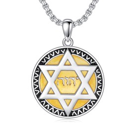 Lattd Star of David Pendant Necklace 925 Sterling Silver Jewish Jewelry Gift for Men Women Silver Gold Black (01-Star of David & Yahweh 01)