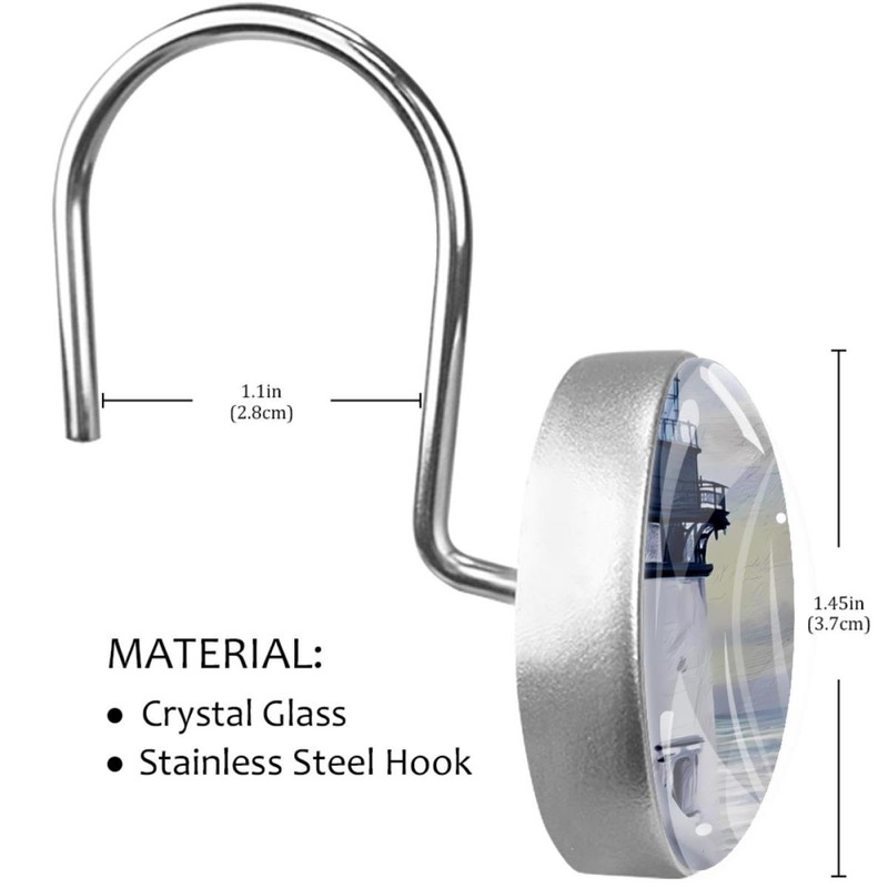 Nautical Lighthouse Decorative Shower Curtain Hooks Rings Set of 12